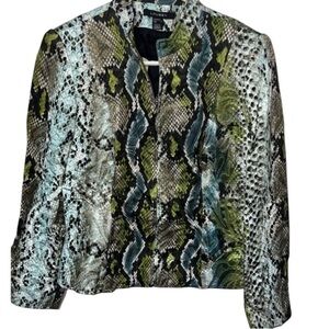 NWT Louben Snake Skin Style Full Zipper Long Sleeve Jacket in Ocean - Size 16